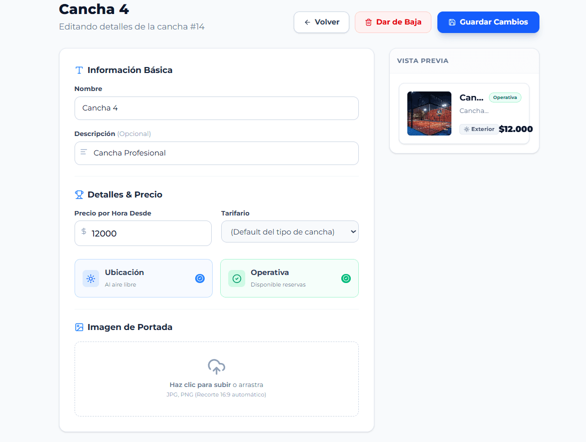 Creás tu club y configurás tus canchas